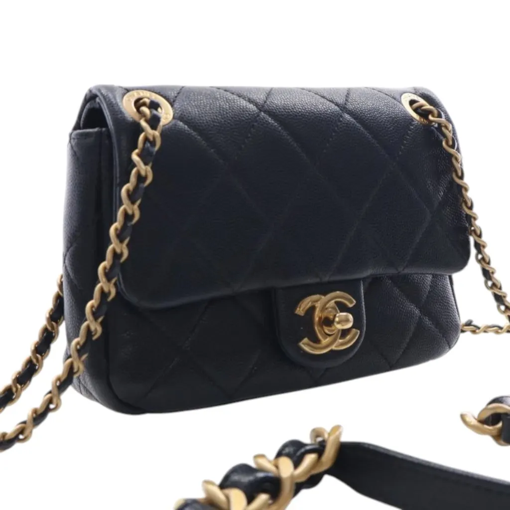 Chanel CC Mini Square Quilted Caviar Single Flap Black Leather Very good - Back View