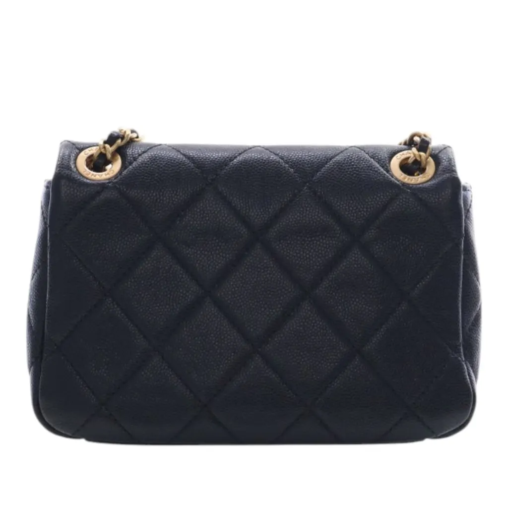 Chanel CC Mini Square Quilted Caviar Single Flap Black Leather Very good - Model View