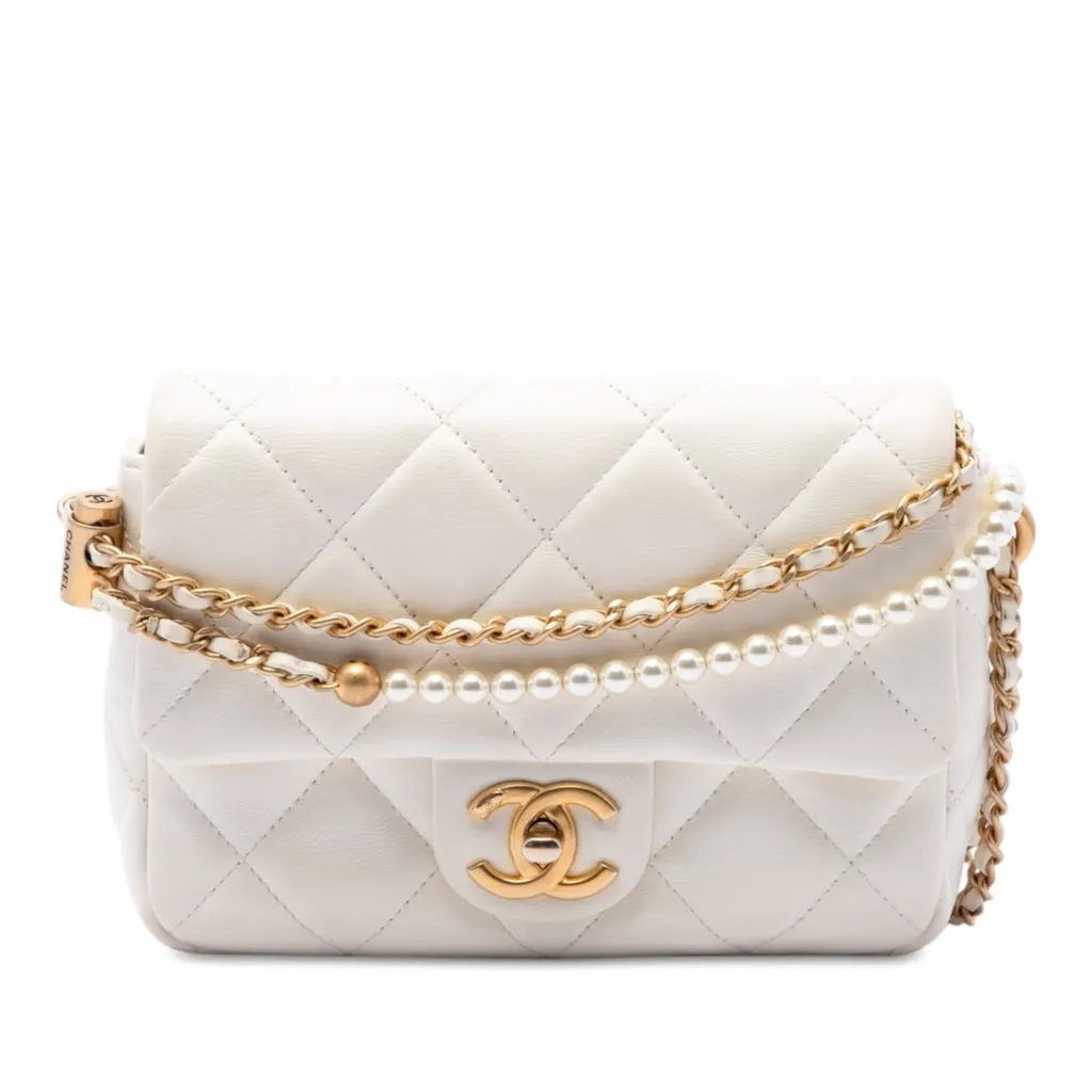 Chanel Mini Quilted Lambskin Pearl My Perfect Single Flap Wh