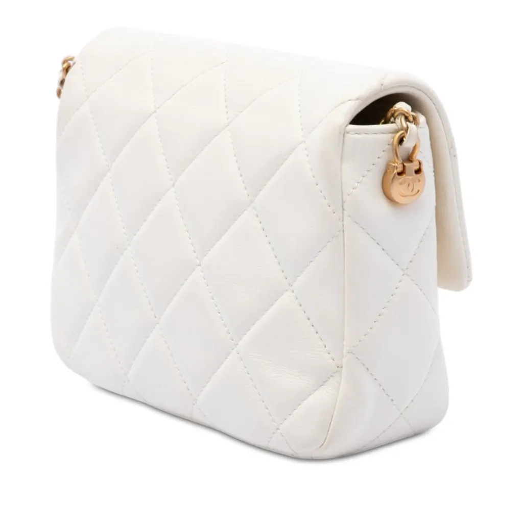 Chanel Mini Quilted Lambskin Pearl My Perfect Single Flap White Leather Very good - Back View