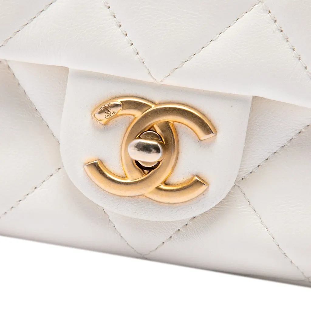 Chanel Mini Quilted Lambskin Pearl My Perfect Single Flap White Leather Very good - Box View