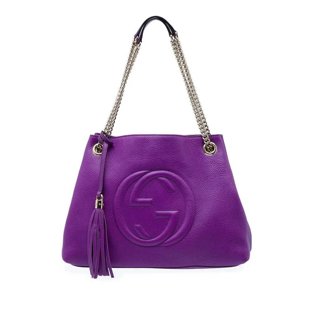 Gucci Medium Calfskin Soho Chain Tote Purple Leather Good - Front View