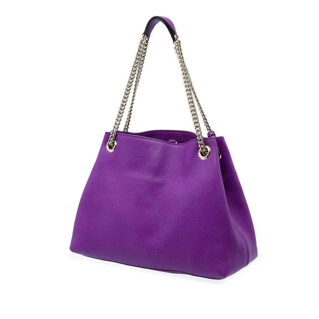 Gucci Medium Calfskin Soho Chain Tote Purple Leather Good - Back View