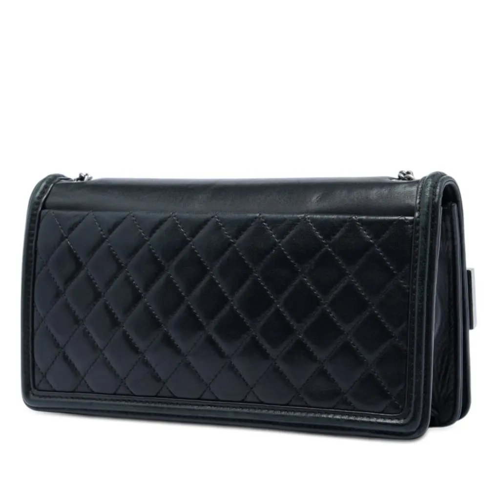 Chanel Lambskin and Acrylic Boy Brick Horizontal Flap Black Leather Very good - Back View