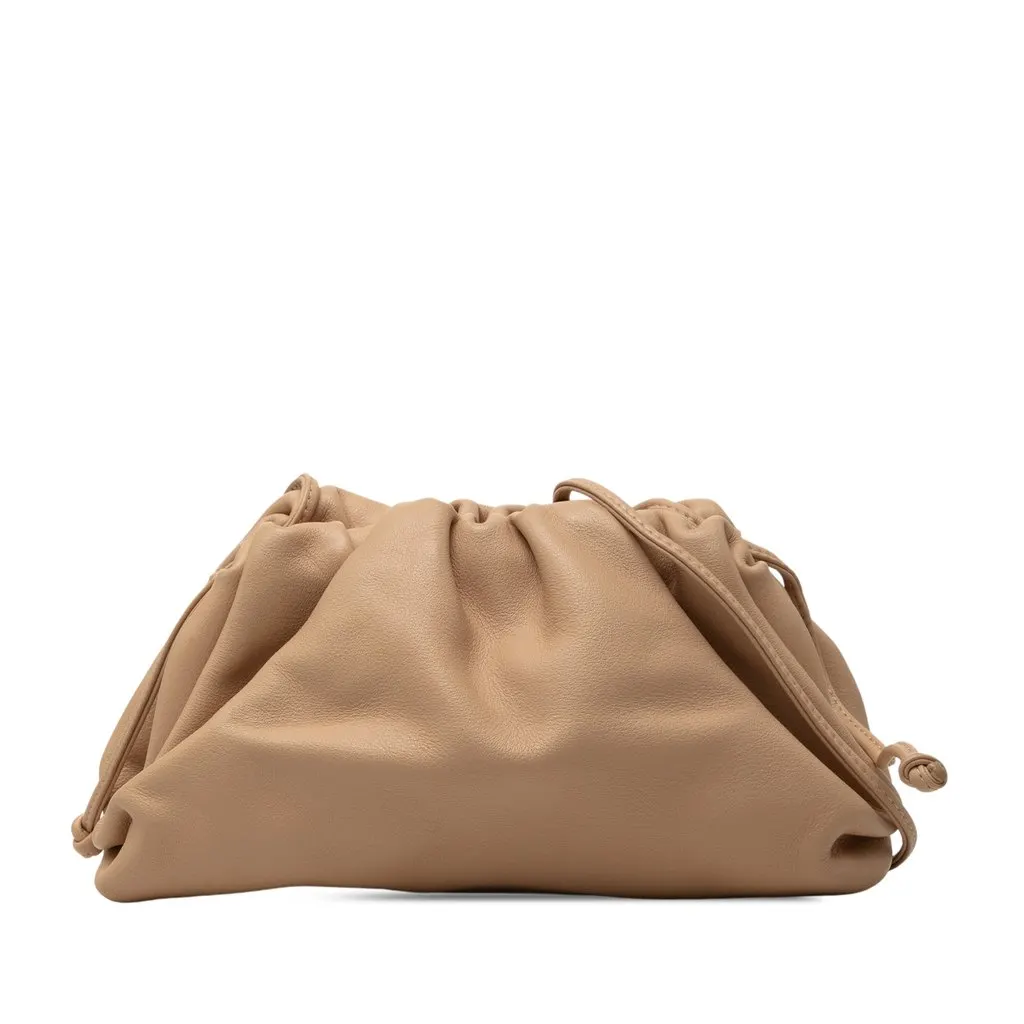 Bottega Veneta Lambskin The Mini Pouch Crossbody Brown Leather Very good - Front View