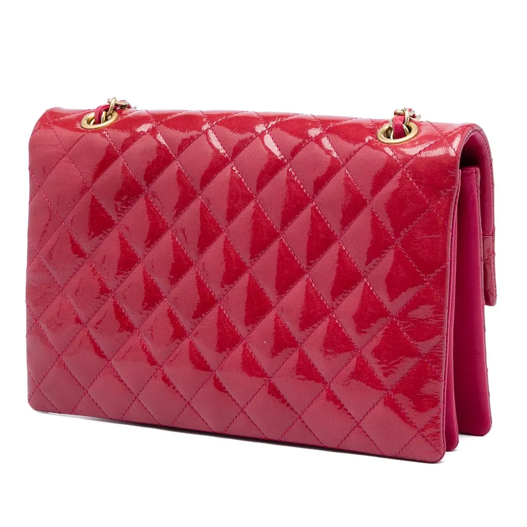 Chanel Quilted Patent Goatskin Pagoda Accordion Flap Red Leather Very good - Back View