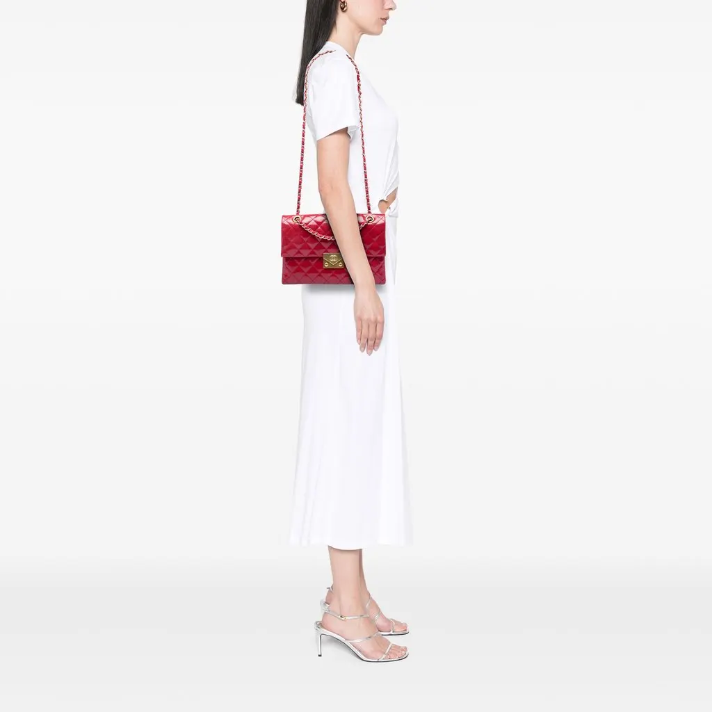 Chanel Quilted Patent Goatskin Pagoda Accordion Flap Red Leather Very good - Box View