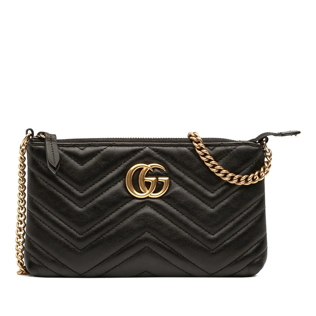 Gucci Mini GG Marmont Matelasse Leather Wallet On Chain Black Leather Very good - Front View