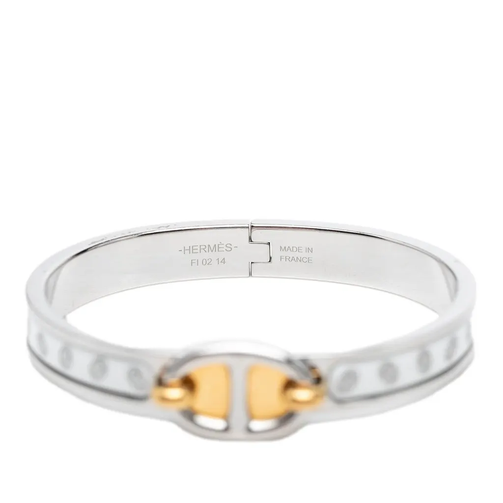 Hermès Narrow Chaine d Ancre Maillon Enamel Clic Bracelet PM White Very good - Model View