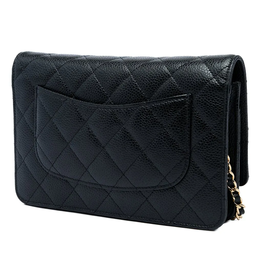 Chanel CC Quilted Caviar Wallet on Chain Black Leather Very good - Back View