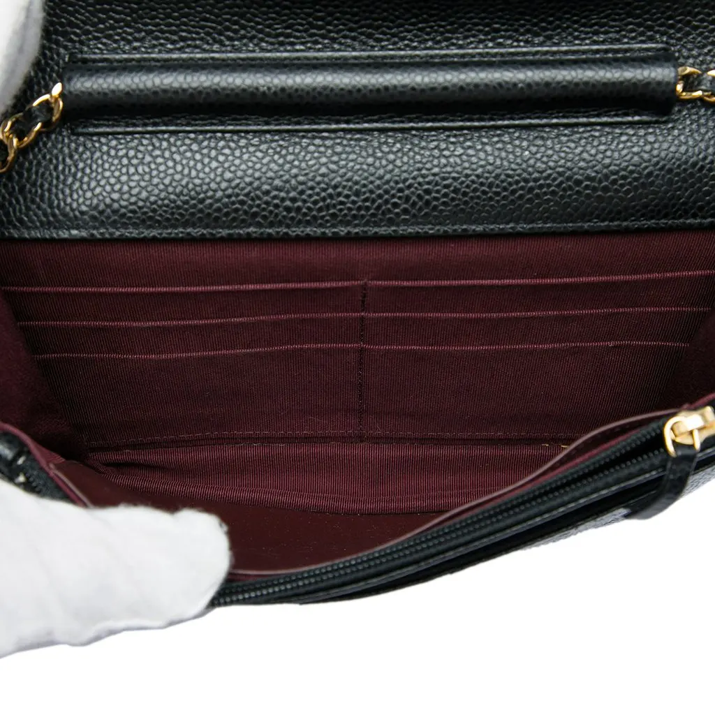 Chanel CC Quilted Caviar Wallet on Chain Black Leather Very good - Model View