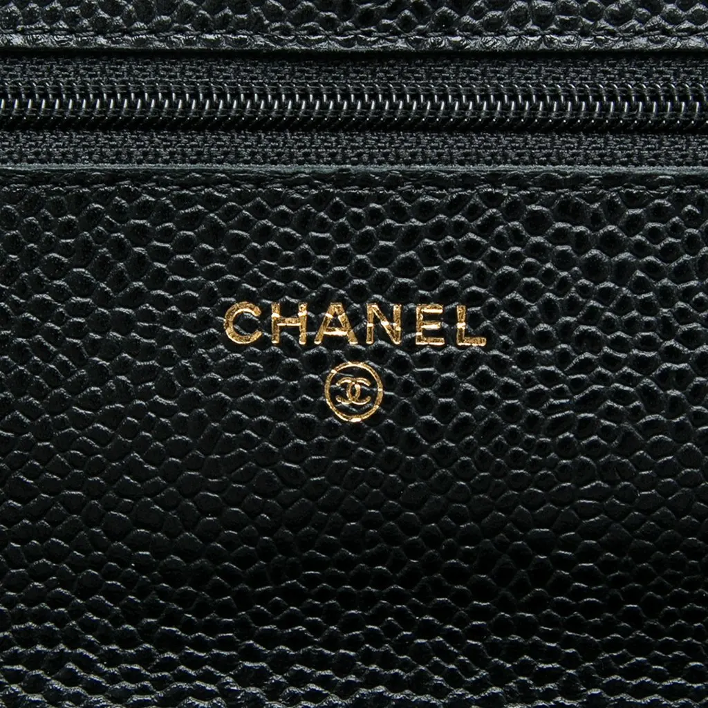 Chanel CC Quilted Caviar Wallet on Chain Black Leather Very good - Box View