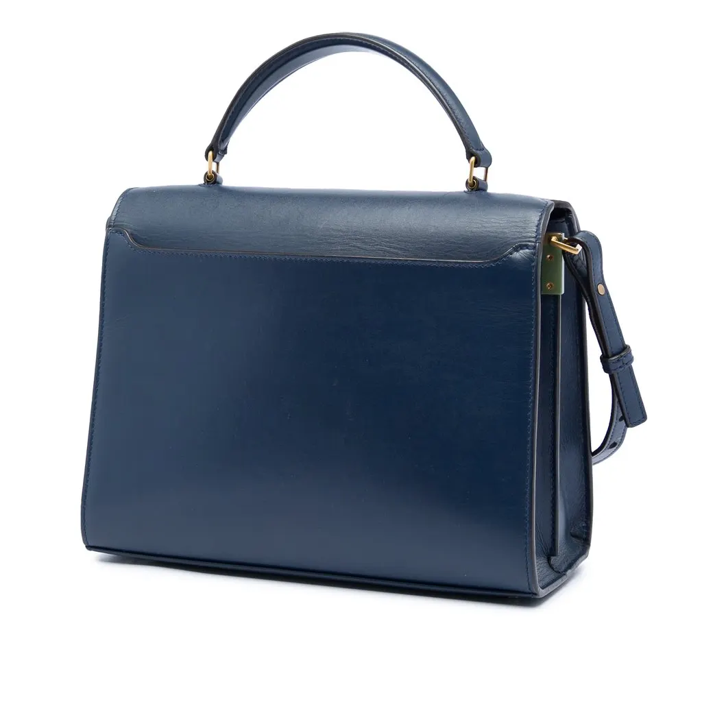 Saint Laurent Medium Calfskin and Suede Classic Monogram Cassandra Top Handle Bag Blue Leather Very good - Back View