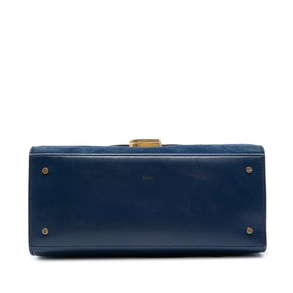 Saint Laurent Medium Calfskin and Suede Classic Monogram Cassandra Top Handle Bag Blue Leather Very good - Inside View