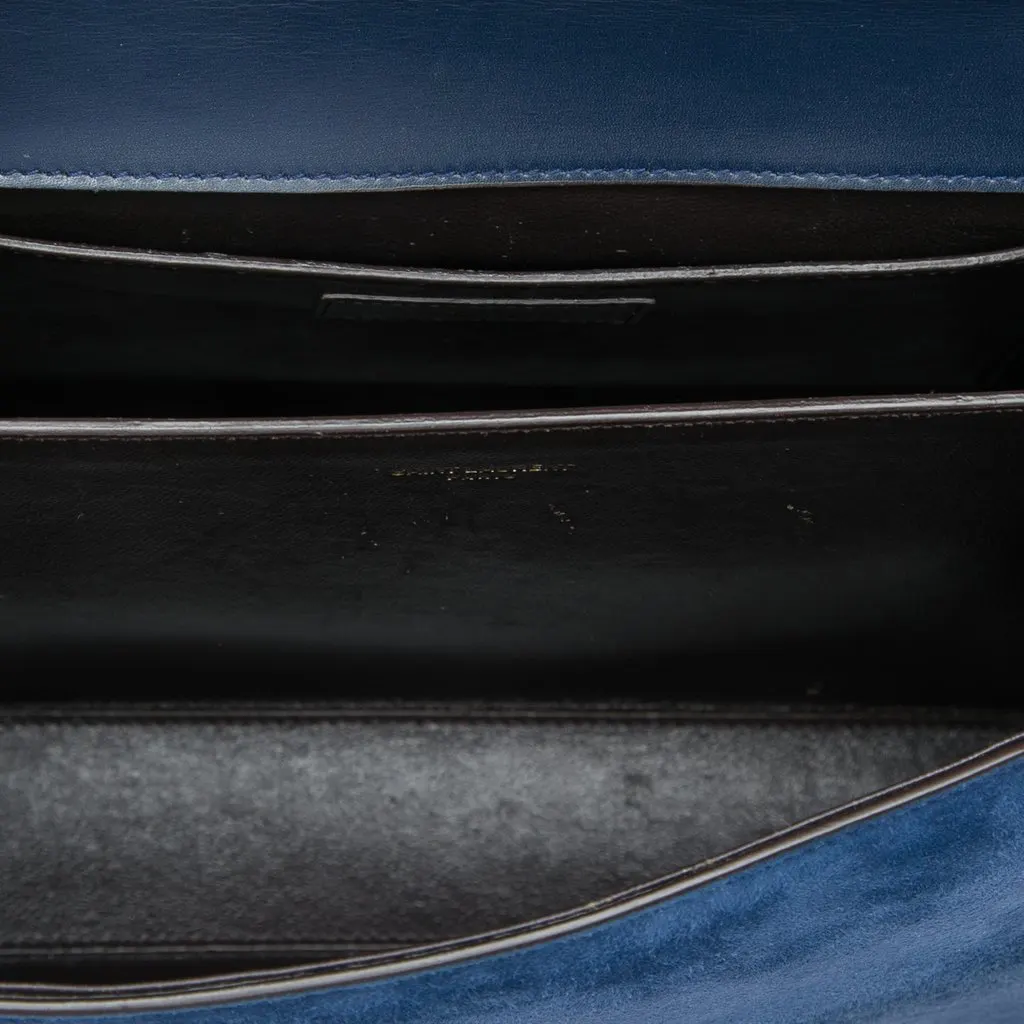 Saint Laurent Medium Calfskin and Suede Classic Monogram Cassandra Top Handle Bag Blue Leather Very good - Model View