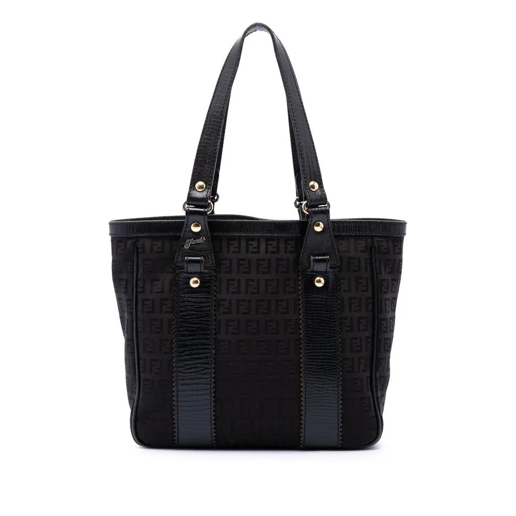 Fendi Zucchino Canvas Tote Black Canvas Good - Front View