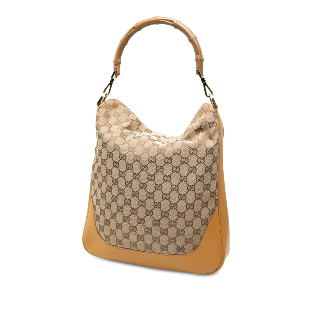 Gucci GG Canvas Bamboo Web Satchel Beige Very good - Back View