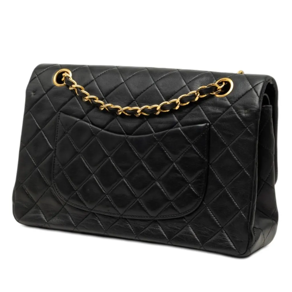 Chanel Medium Classic Lambskin Double Flap Black Leather Very good - Back View