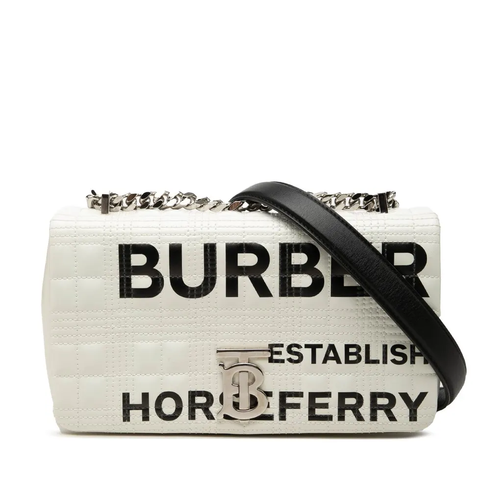 Burberry Small Quilted Coated Canvas Lola Crossbody White Very good - Front View