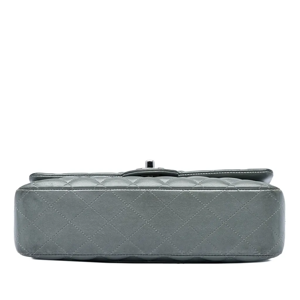 Chanel Medium Classic Lambskin Double Flap Silver Leather Good - Inside View