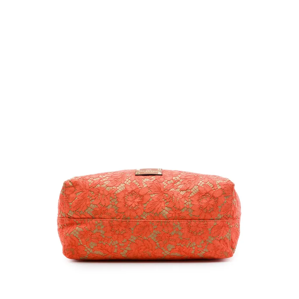Valentino Canvas Rockstud Glam Lace Reversible Tote Orange Very good - Inside View
