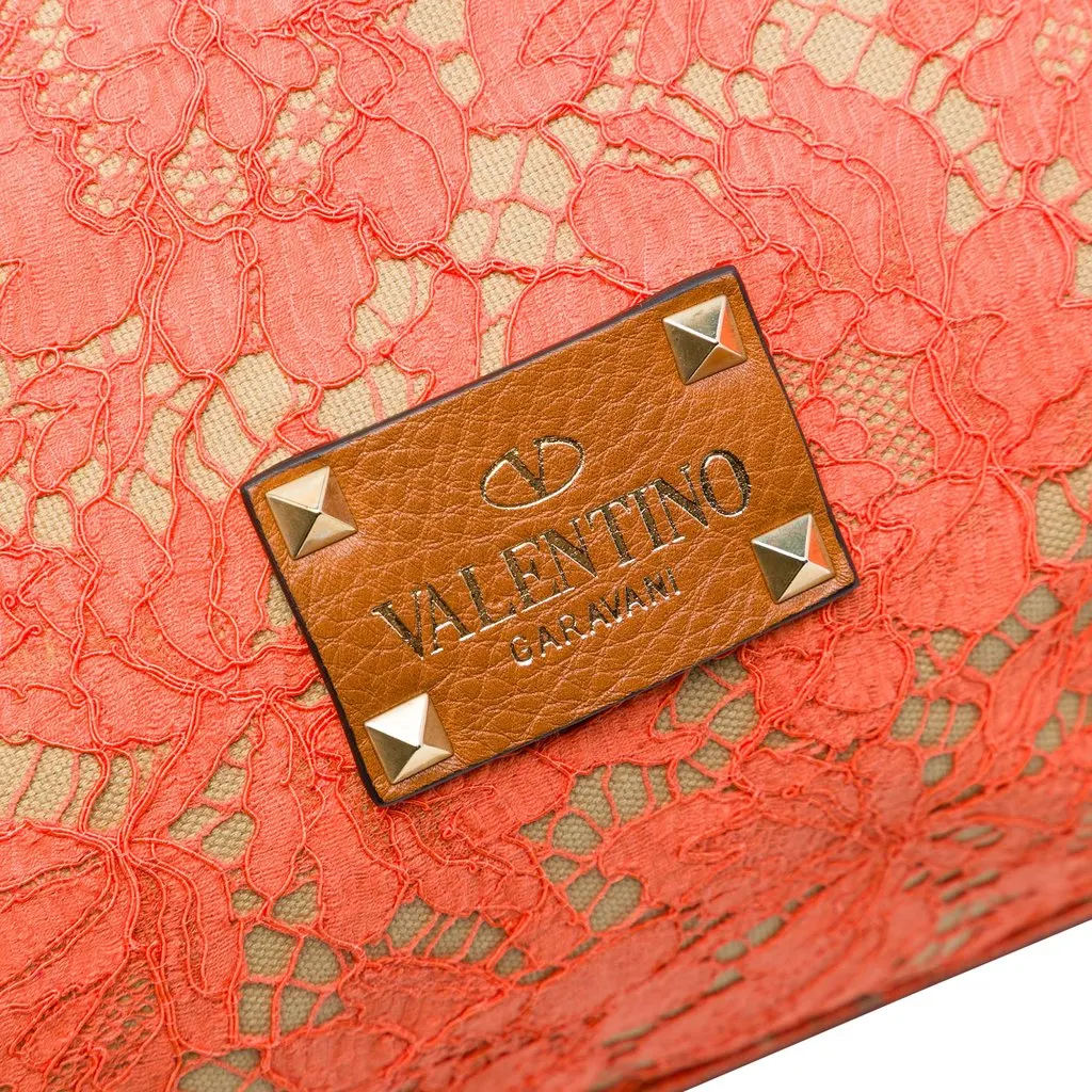 Valentino Canvas Rockstud Glam Lace Reversible Tote Orange Very good - Box View