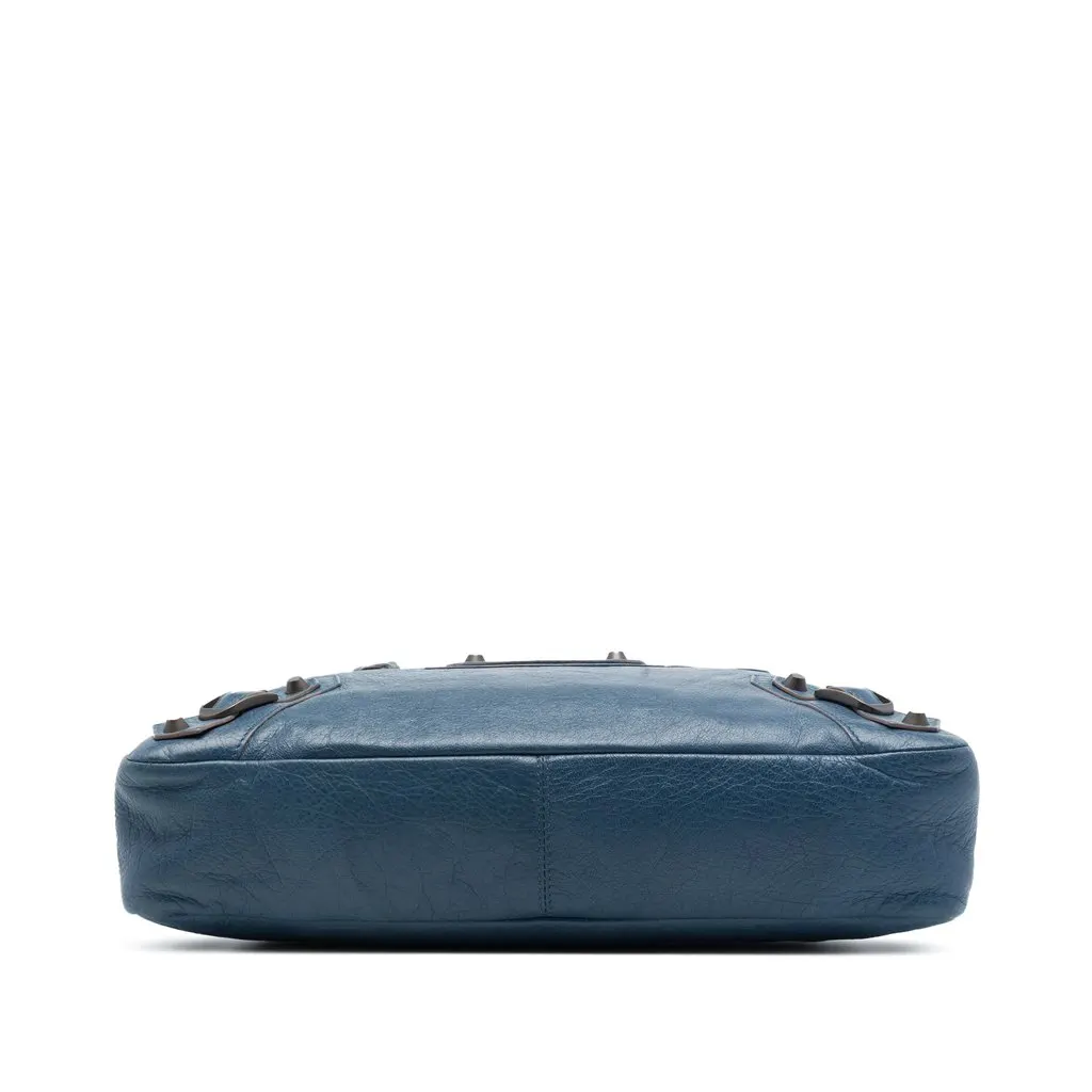 Balenciaga Lambskin Motocross Classic Town Satchel Blue Leather Good - Inside View