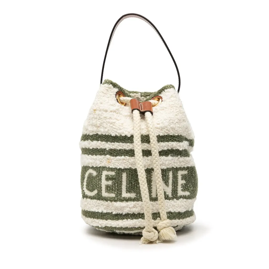 Celine Teen Plein Soleil Canvas Drawstring Bucket Bag White Very good - Front View