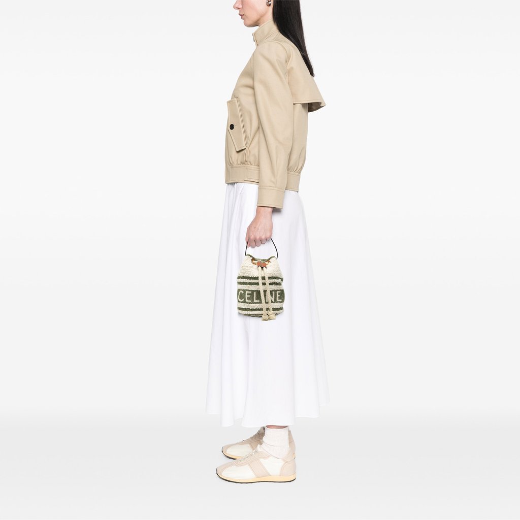 Celine Teen Plein Soleil Canvas Drawstring Bucket Bag White