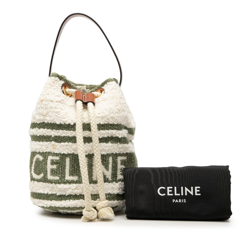 セリーヌ；シルク巾着 Celine Teen Plein Soleil Canvas Drawstring Bucket Bag White