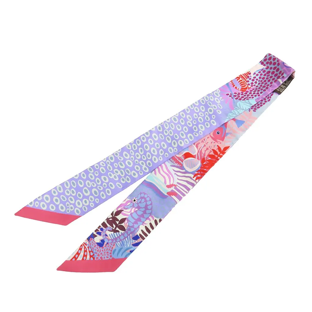 Hermès Under the Waves Twilly Silk Scarf Purple Very good - Back View
