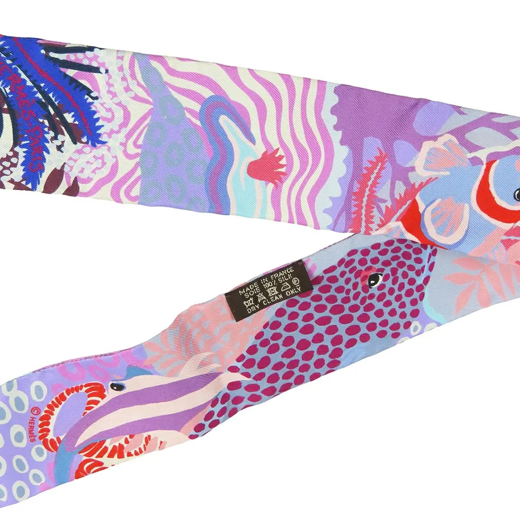 Hermès Under the Waves Twilly Silk Scarf Purple Very good - Inside View