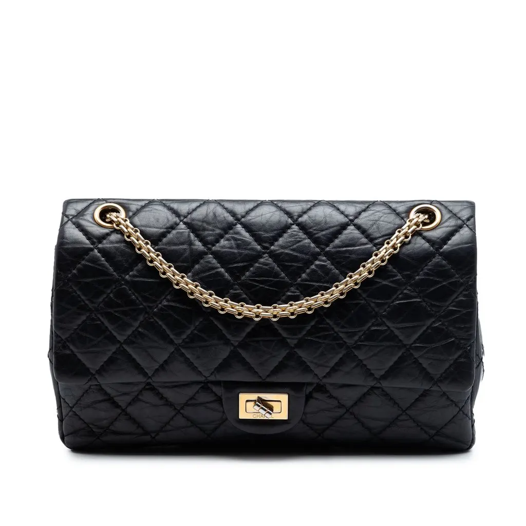Chanel Quilted Aged Calfskin Reissue 2.55 Double Flap 226 Black Leather Very good - Front View