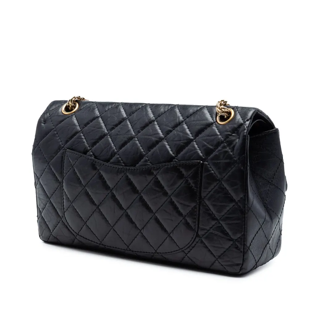 Chanel Quilted Aged Calfskin Reissue 2.55 Double Flap 226 Black Leather Very good - Back View