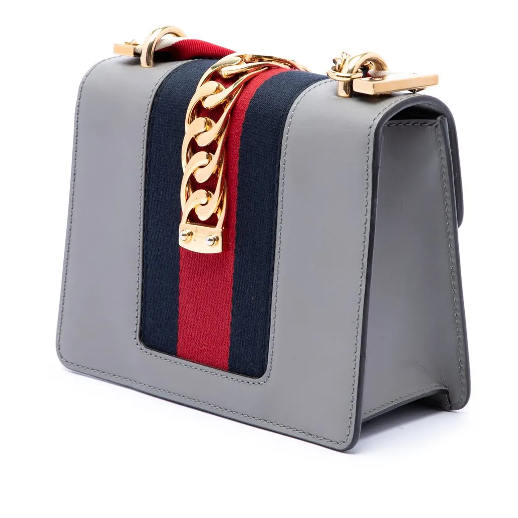 Gucci Mini Calfskin Web Sylvie Chain Satchel Grey Leather Very good - Back View