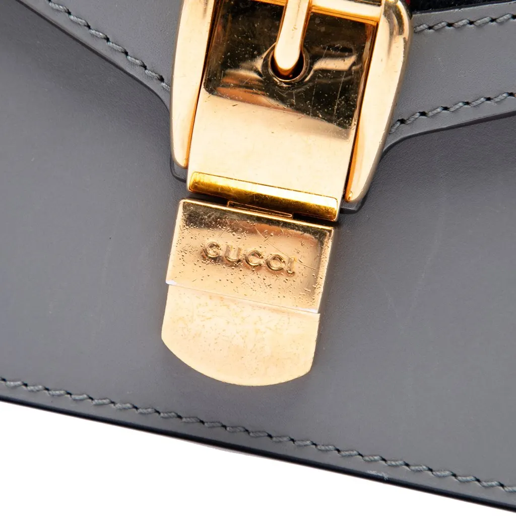 Gucci Mini Calfskin Web Sylvie Chain Satchel Grey Leather Very good - Box View