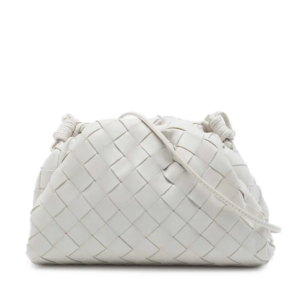 Bottega Veneta Nappa Intrecciato The Mini Pouch Crossbody White Leather Very good - Front View