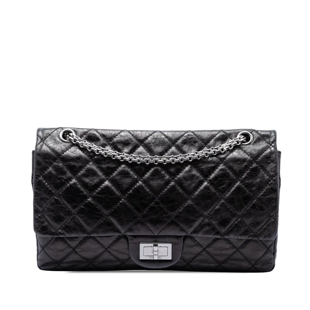 Chanel Quilted Aged Calfskin Reissue 2.55 Double Flap 227 Black Leather Very good - Front View