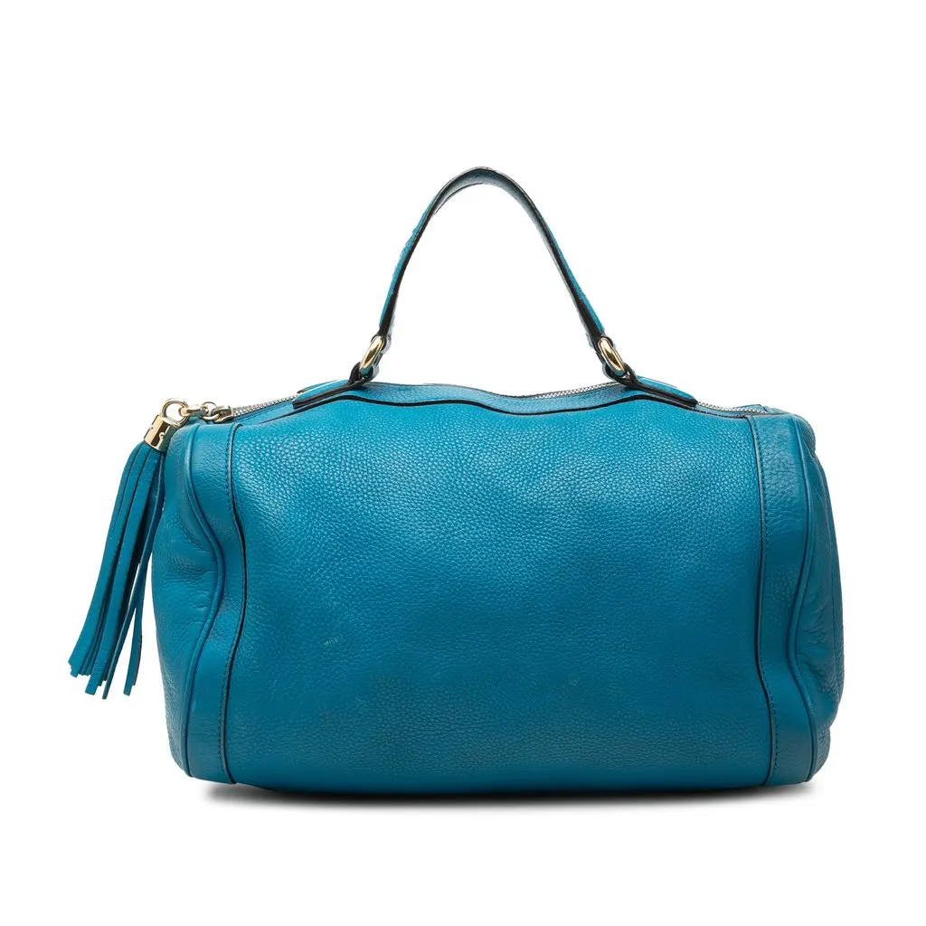 Gucci Medium Pebbled Calfskin Soho Boston Bag Blue Leather Very good - Front View