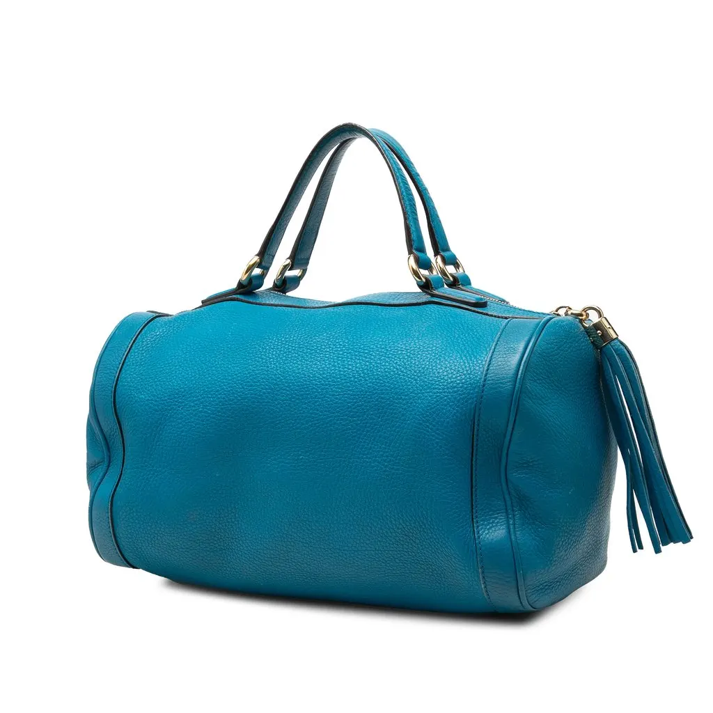 Gucci Medium Pebbled Calfskin Soho Boston Bag Blue Leather Very good - Back View
