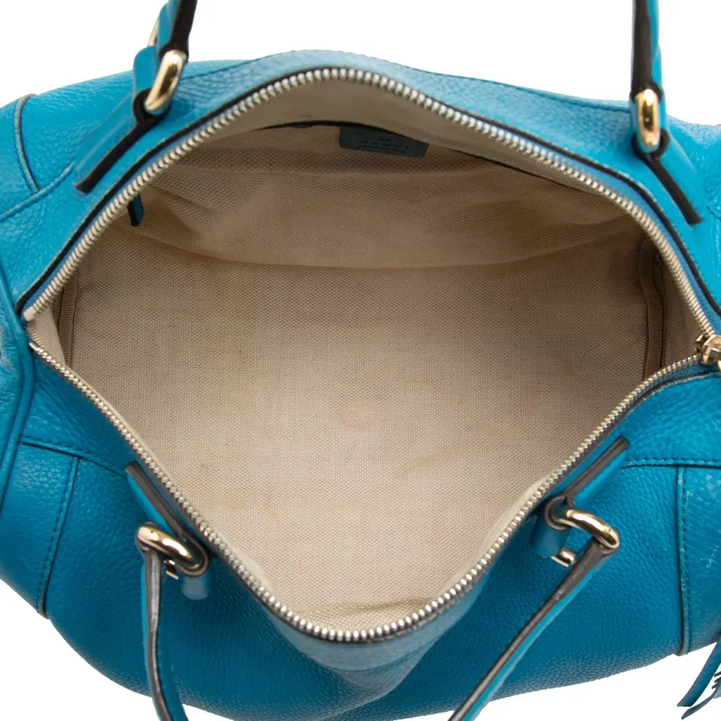 Gucci Medium Pebbled Calfskin Soho Boston Bag Blue Leather Very good - Model View