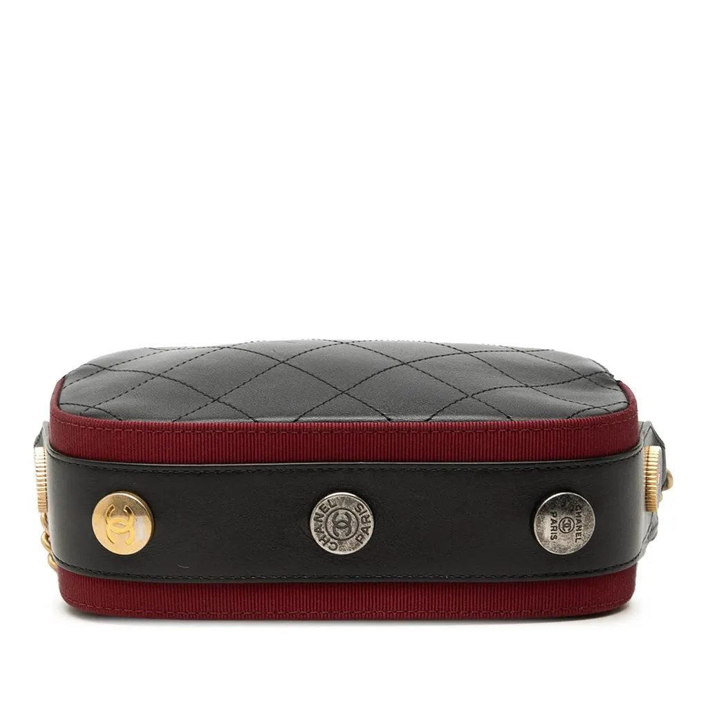 Chanel Stitched Calfskin and Grosgrain Button Up Double Zip Camera Bag Black Leather Very good - Inside View