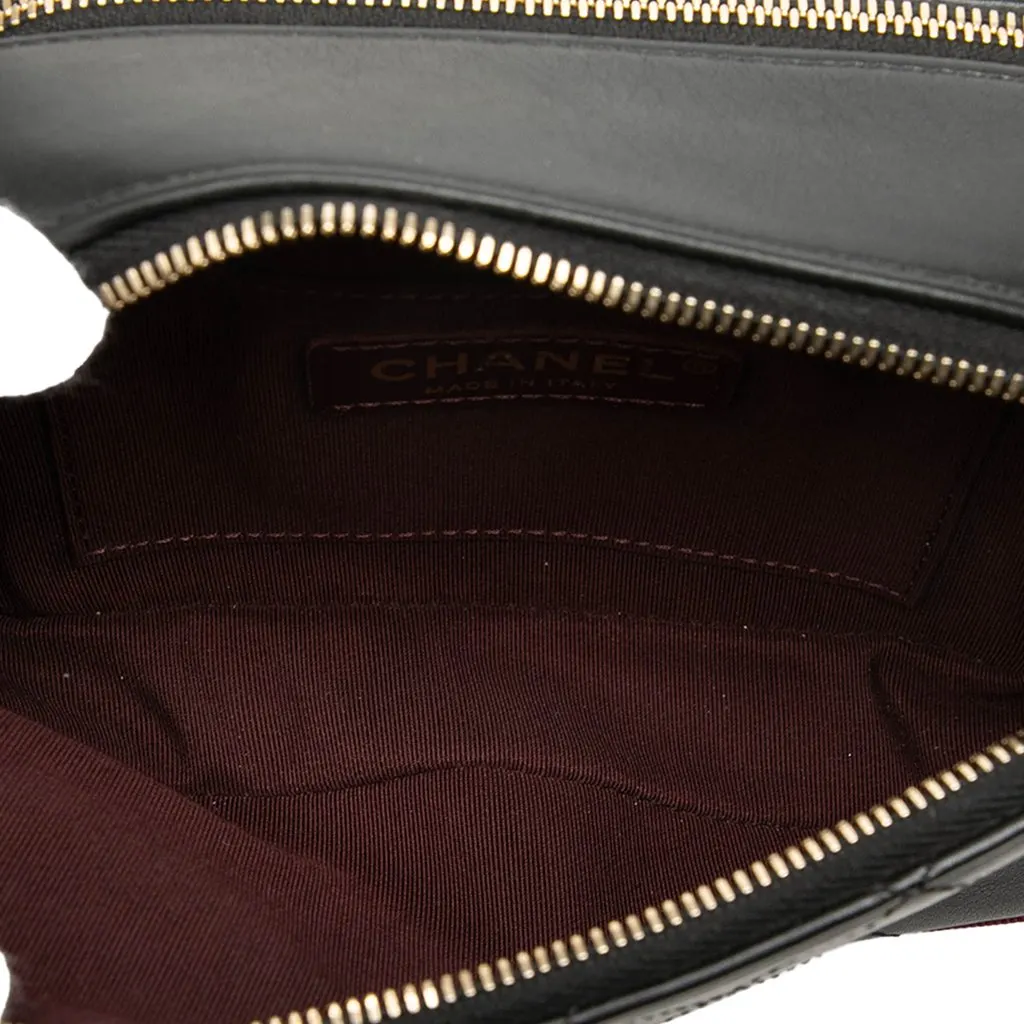 Chanel Stitched Calfskin and Grosgrain Button Up Double Zip Camera Bag Black Leather Very good - Model View