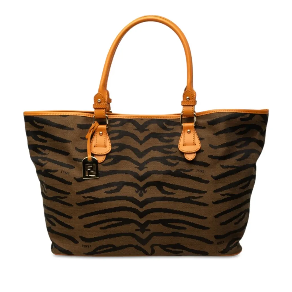 Fendi Zebra Print Canvas Tote Brown Canvas Very good - Front View