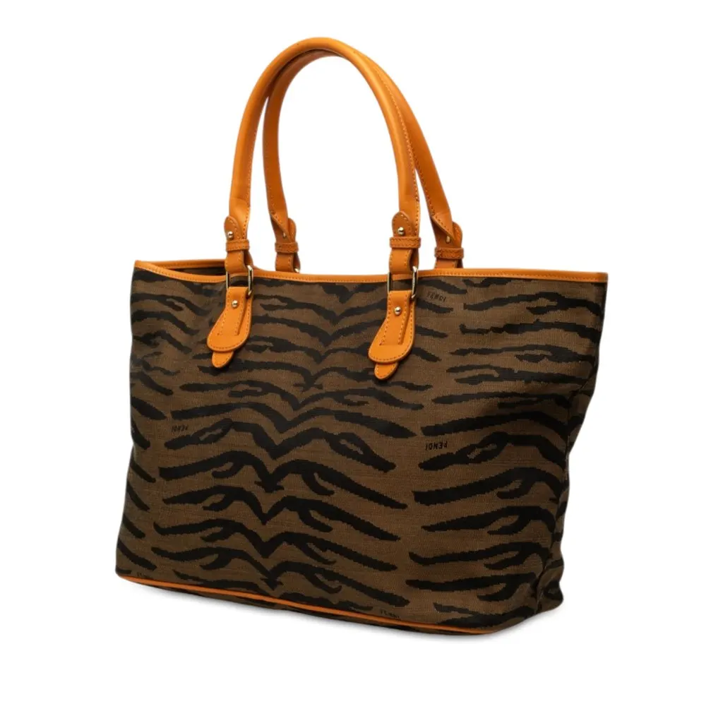 Fendi Zebra Print Canvas Tote Brown Canvas Very good - Back View