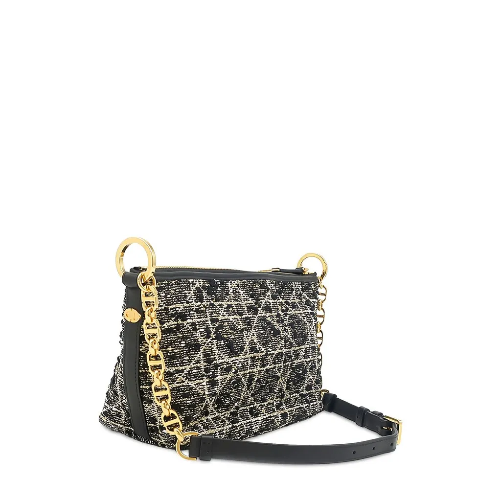 Dior Tweed Cannage Diorstar Hobo Bag with Chain Black Tweed Very good - Back View