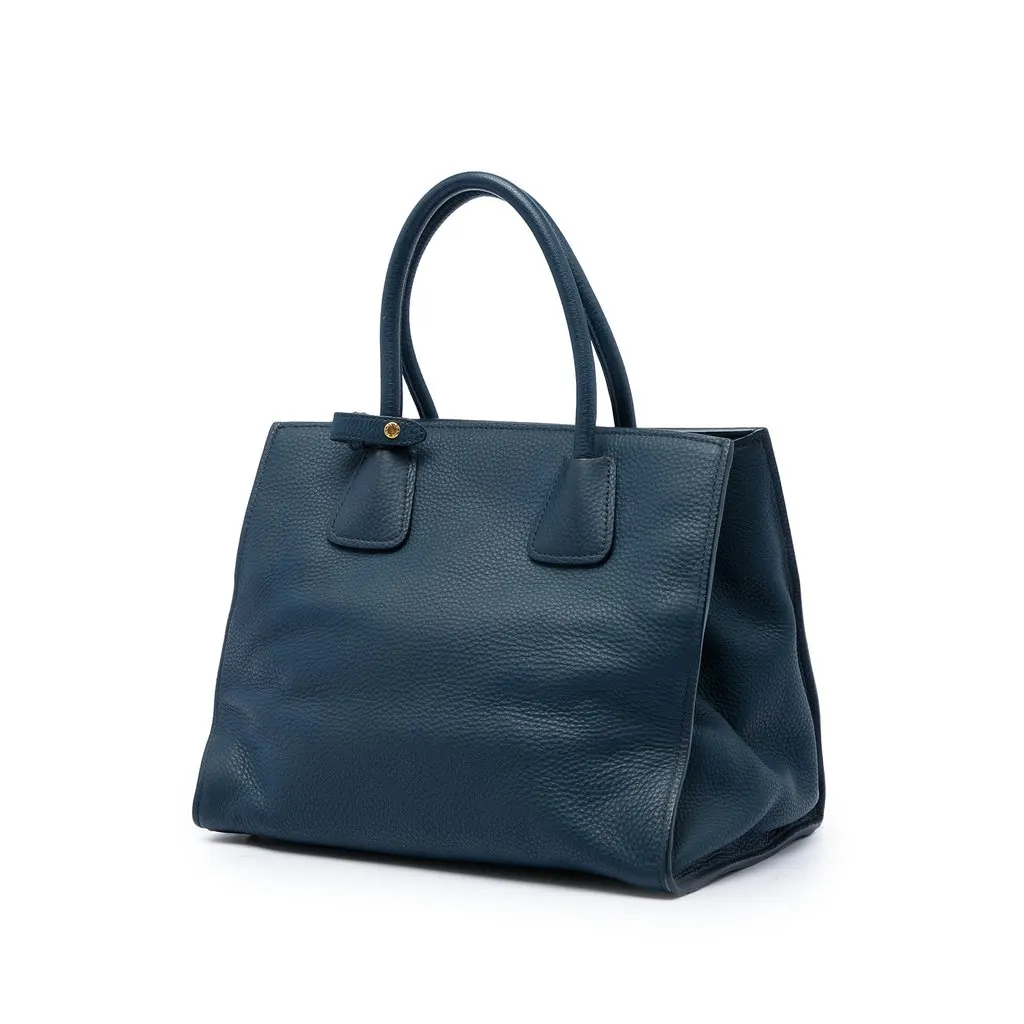 Prada Vitello Daino Front Pocket Open Convertible Tote Blue Leather Very good - Back View