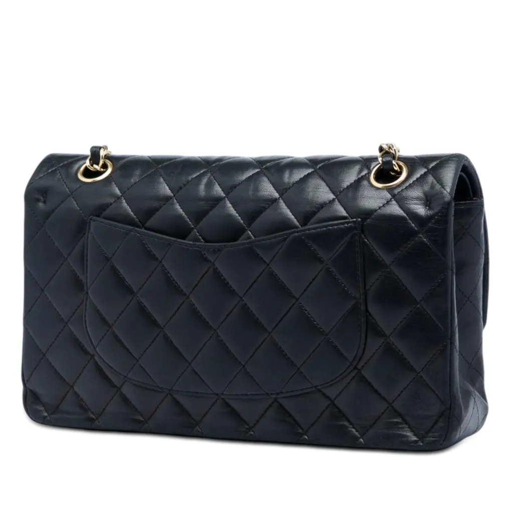 Chanel Medium Classic Lambskin Double Flap Black Leather Very good - Back View