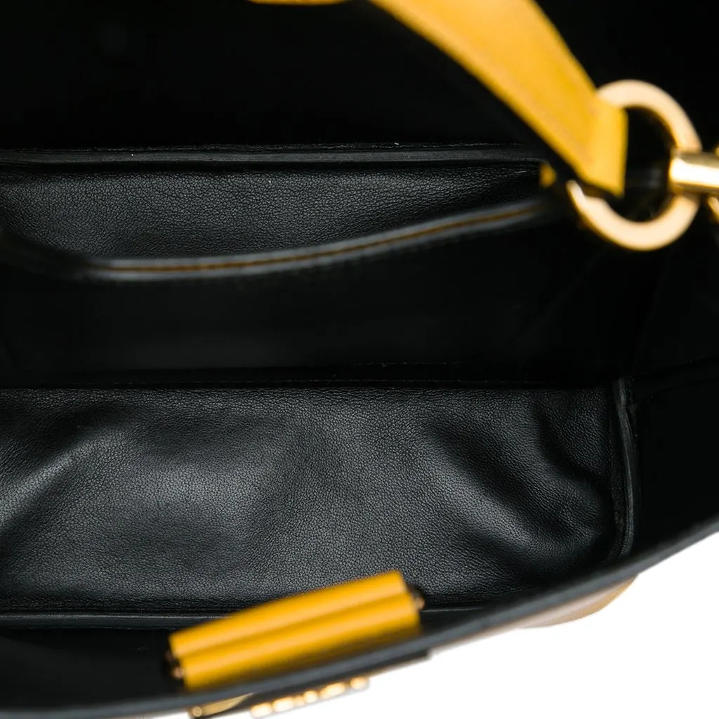 Prada Medium Saffiano Cuir Panier Bucket Bag Yellow Leather Good - Model View