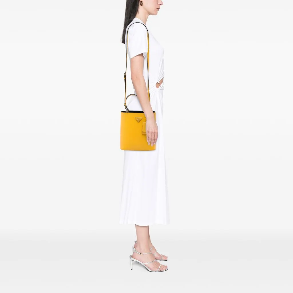 Prada Medium Saffiano Cuir Panier Bucket Bag Yellow Leather Good - Box View